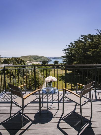 View from the balcony at Puffins, a self-catering holiday home at Daymer Bay, North Cornwall