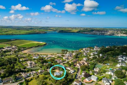 Aerial view of Radoon, a self-catering holiday home in Rock, North Cornwall