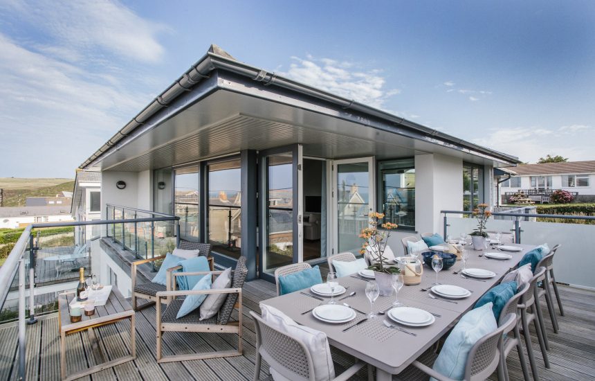 Balcony at Rosemar, a self-catering holiday cottage in New Polzeath, North Cornwall