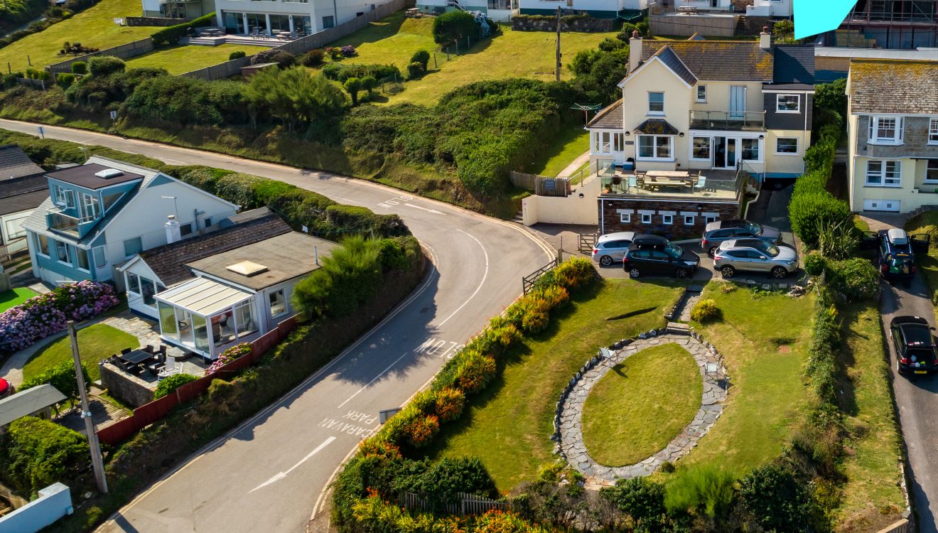 Aerial view of Seaview, a self-catering holiday home in Polzeath, North Cornwall