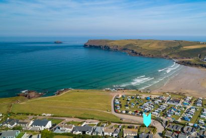 Aerial view of Seaview, a self-catering holiday home above Polzeath beach