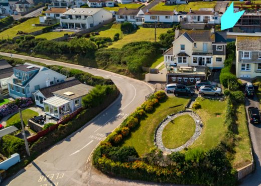 Aerial view of Seaview, a self-catering holiday home in Polzeath, North Cornwall