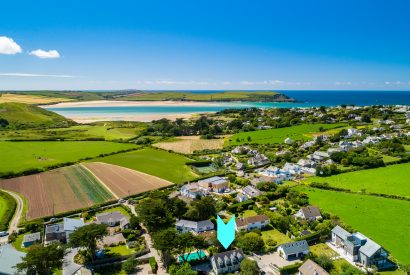 Aerial view of Tamarisk Lodge, a self-catering holiday home in Daymer Bay, North Cornwall