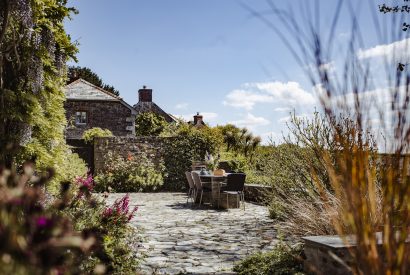 Sun terrace at The Farmhouse, a self-catering holiday home on Cant Farm near Rock, North Cornwall